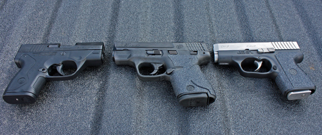 Beretta Nano vs. Kahr CM9 vs. S&W Shield.